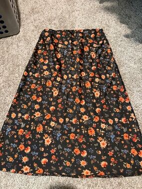 Mi Amore Black A-Line Skirt with Orange and Blue Floral Print